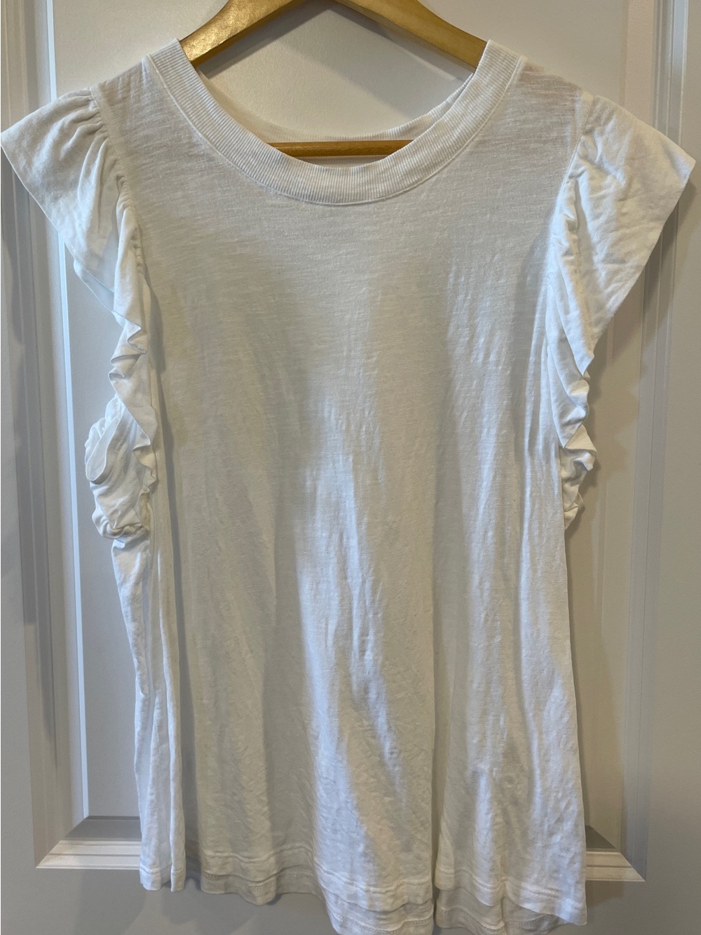 Banana Republic White Ruffle Sleeve Cotton Top